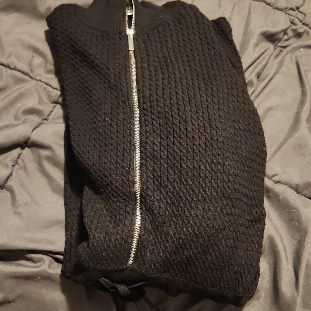 WeWoreWhat Black Ribbed Zip-Up Jumpsuit